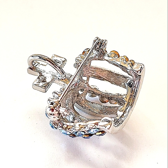 CROWN BROOCH PENDANT - VINTAGE BLUE RHINESTONES - Picture 4 of 8